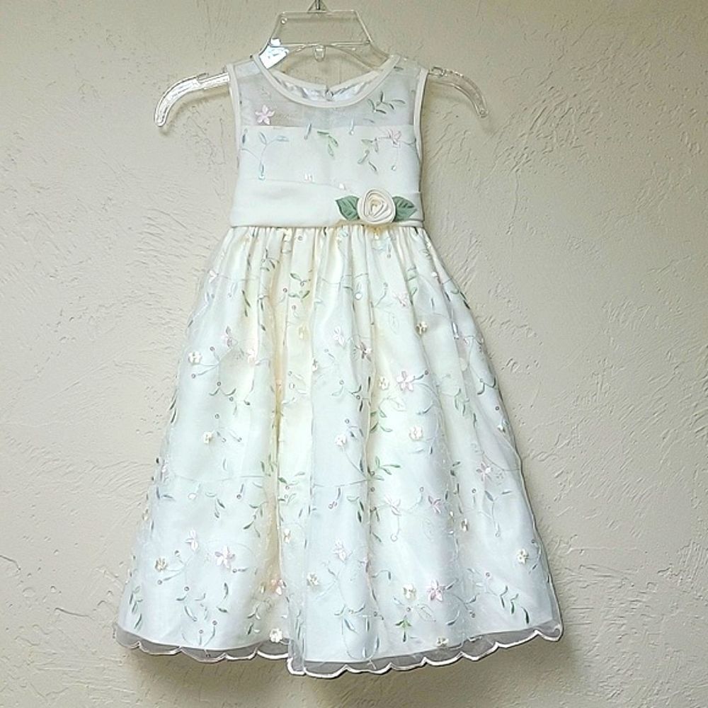 CINDERELLA IVORY EMBROIDERED FLORAL FANCY PARTY PAGEANT DRESS, SIZE 4